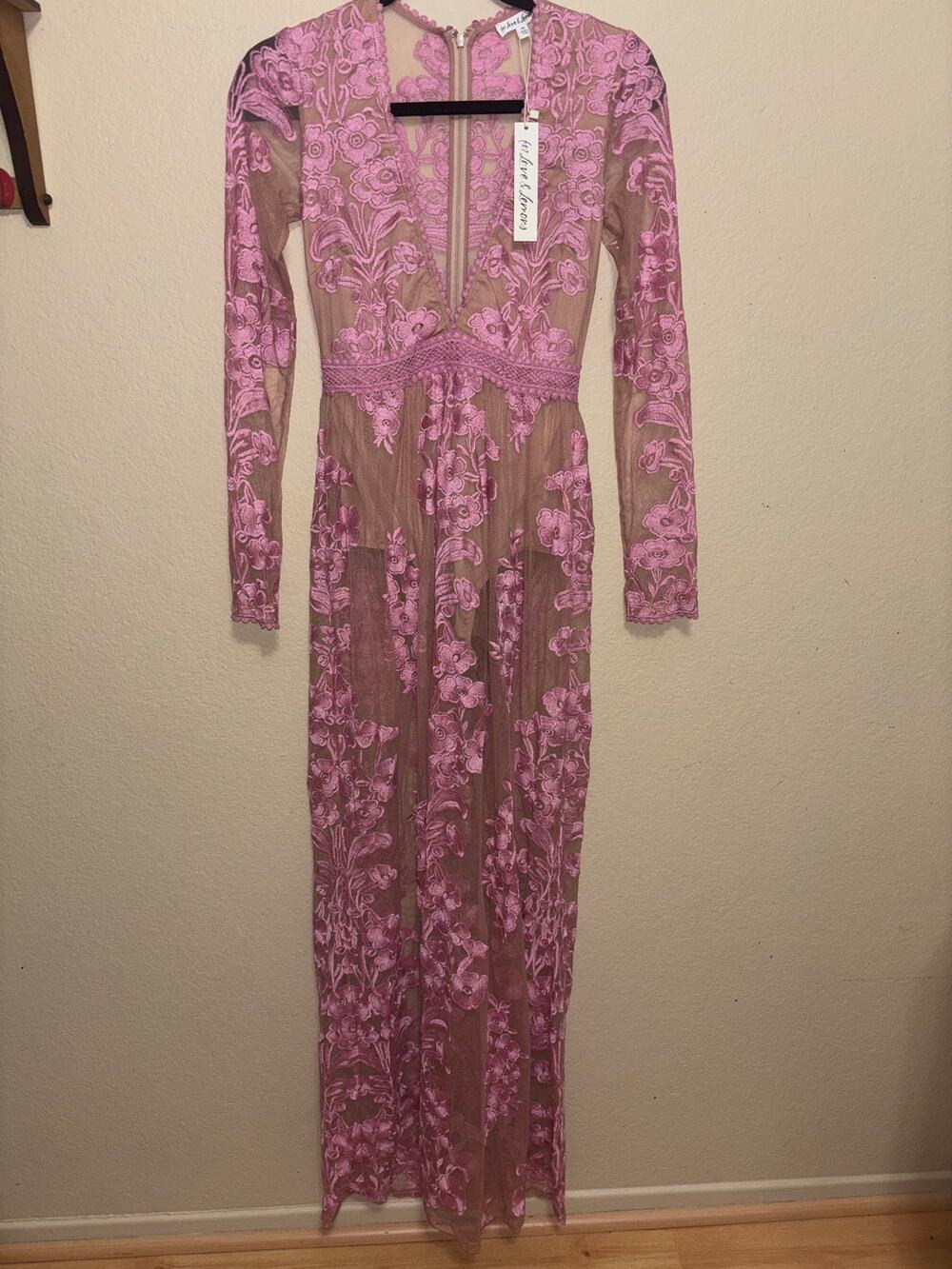 For Love & Lemons embroidered sheer lace maxi dress.